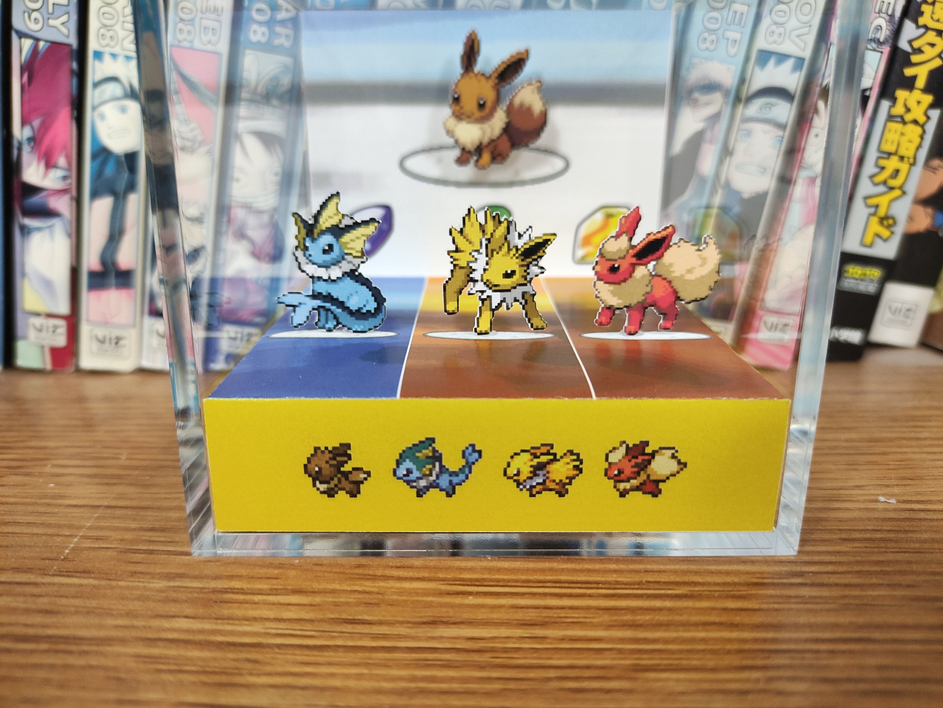 Evolution Eevee (Vaporeon, Jolteon, Flareon) P1, Eeveelutions 3D Diorama Cube, Eevee Handmade Crystal Diorama Cube, Unique Gift for Gamers