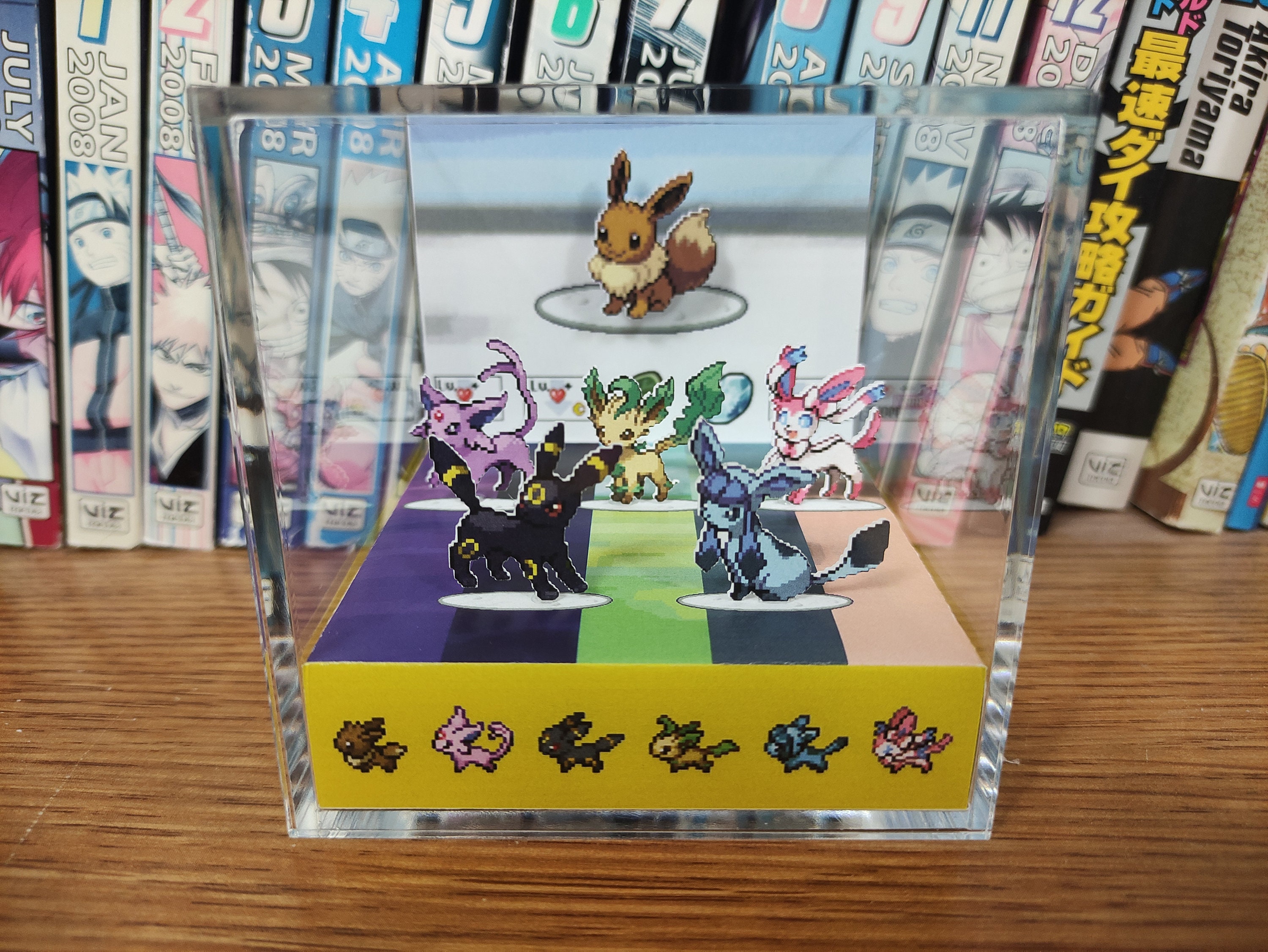 Evolution Eevee (Umbreon, Espeon, Leafeon, Glaceon, Sylveon) P2 Eevee 3D Diorama Cube, Eeveelution Handmade Crystal Diorama Cube, Gamer Gift