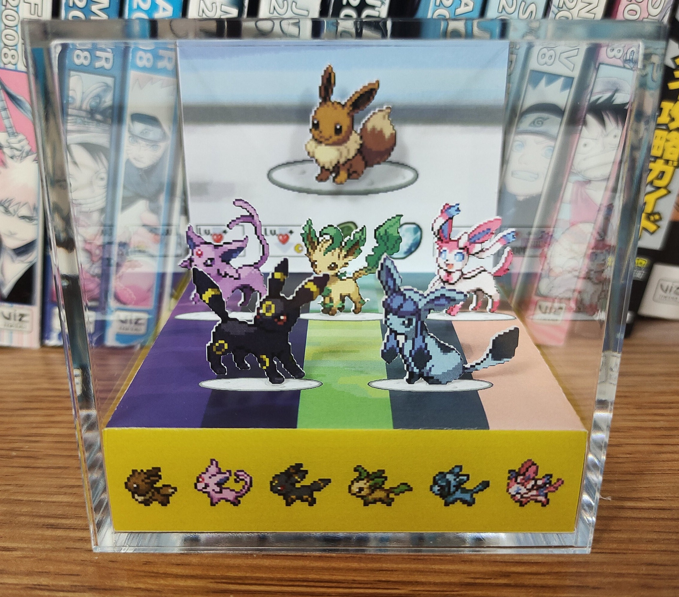 Evolution Eevee (Umbreon, Espeon, Leafeon, Glaceon, Sylveon) P2 Eevee 3D Diorama Cube, Eeveelution Handmade Crystal Diorama Cube, Gamer Gift